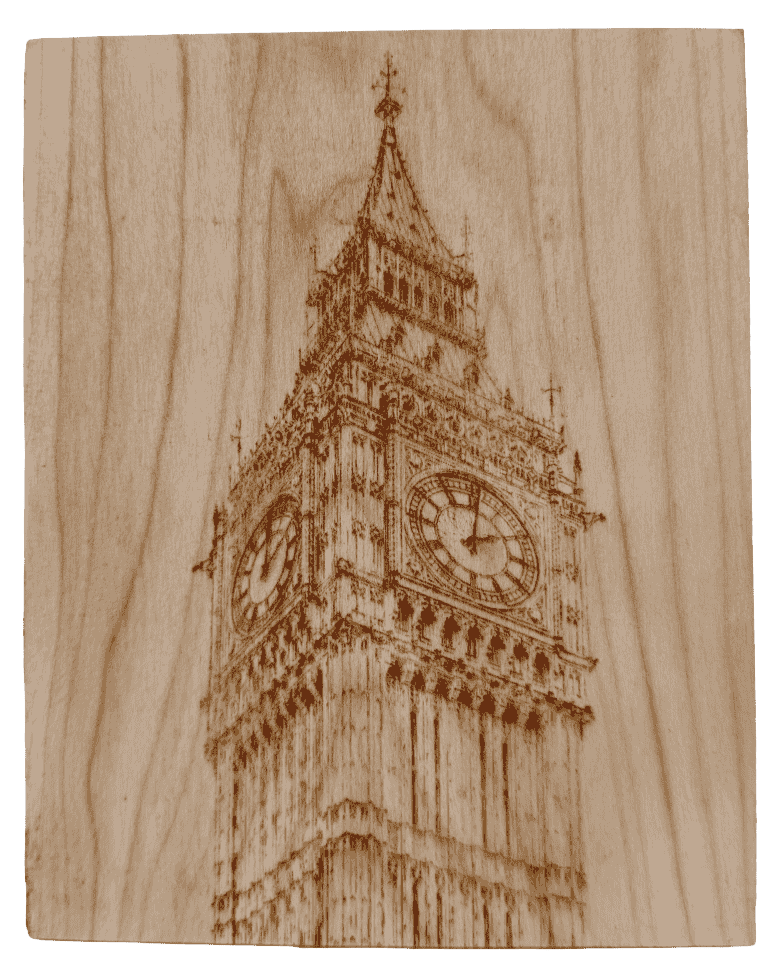 Big Ben laser engraved wood plaque — front view